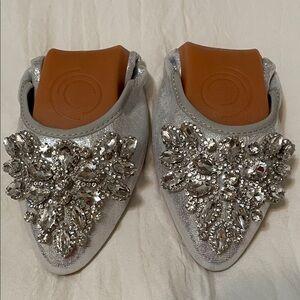 NWOT Elegant Silver Embellished Foldable Women's Shoes